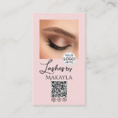 Blush Roze Script Logo QR Code Foto Wimpers Visitekaartje (Voorkant)