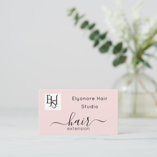 Blush Roze Script Logo QR Code Haarverlenging Visitekaartje (Staand voorkant)
