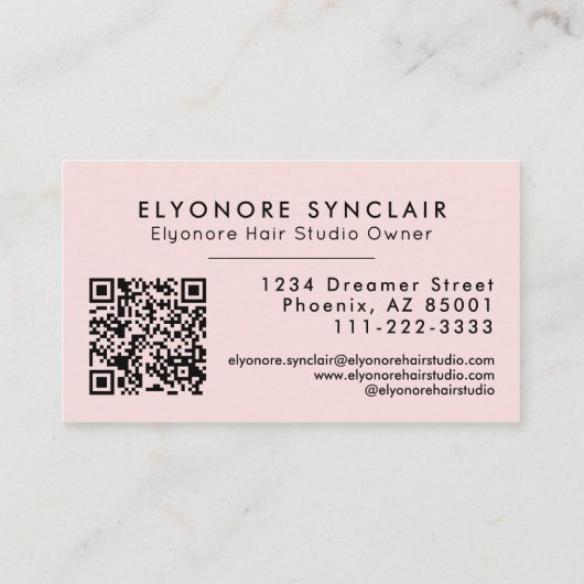 Blush Roze Script Logo QR Code Haarverlenging Visitekaartje (Achterkant)