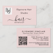 Blush Roze Script Logo QR Code Haarverlenging Visitekaartje (Voorkant / Achterkant)