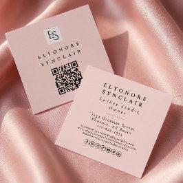 Blush Roze Script Logo QR Code Wimpers Vierkante Visitekaartje