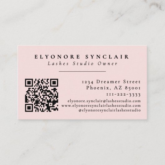 Blush Roze Script Logo QR Code Wimpers Visitekaartje (Achterkant)
