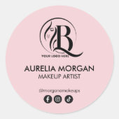 Blush Roze Script Logo Sociale Media Make-up Artie Ronde Sticker (Voorkant)
