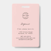 Blush Roze Script Logo Werknemer Foto ID Make-up Badge (Achterkant)