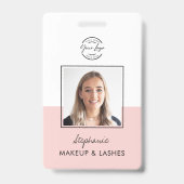 Blush Roze Script Logo Werknemer Foto ID Make-up Badge (Voorzijde)