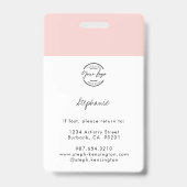 Blush Roze Script Logo Werknemer Foto Make-up Badge (Achterkant)