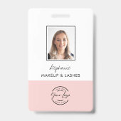 Blush Roze Script Logo Werknemer Foto Make-up Badge (Voorzijde)