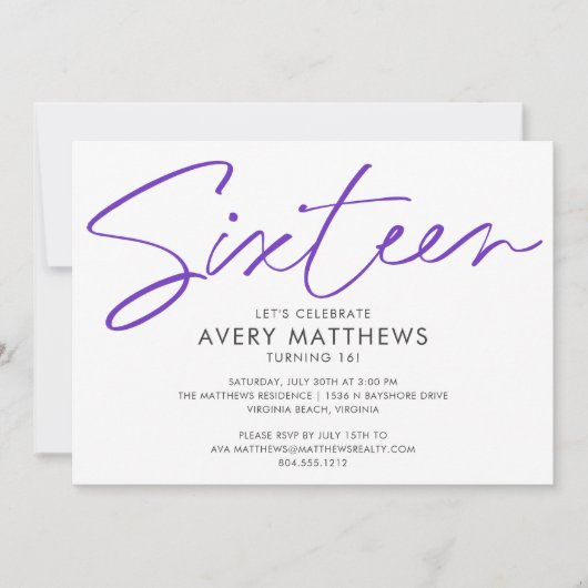 Blush roze Script Modern Sweet 16 Birthday Party Kaart (Voorkant)