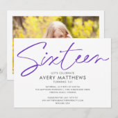 Blush roze Script Modern Sweet 16 Birthday Party Kaart (Voorkant / Achterkant)