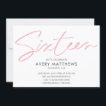 Blush roze Script Modern Sweet 16 Birthday Party Kaart<br><div class="desc">Blush Roze script Modern Sweet 16 Birthday Party Invitation - Modern,  trendy blush roze script typografie met alle belangrijke festiviteitsdetails. De foto van het verjaardagsmeisje staat op de achterkant van de uitnodiging. Zo chic.</div>