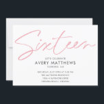 Blush roze Script Modern Sweet 16 Birthday Party Kaart<br><div class="desc">Blush Roze script Modern Sweet 16 Birthday Party Invitation - Modern,  trendy blush roze script typografie met alle belangrijke festiviteitsdetails. De foto van het verjaardagsmeisje staat op de achterkant van de uitnodiging. Zo chic.</div>