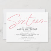 Blush roze Script Modern Sweet 16 Birthday Party Kaart (Voorkant)