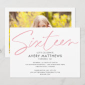 Blush roze Script Modern Sweet 16 Birthday Party Kaart (Voorkant / Achterkant)