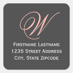 Blush Roze Script Monogram Initiaal Return Address Vierkante Sticker