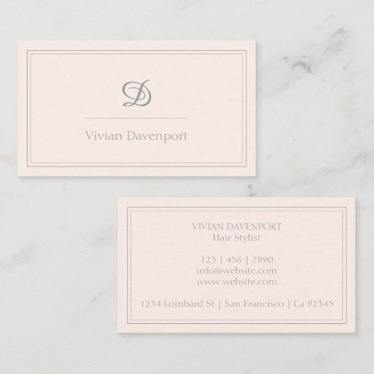Blush roze Script Monogram | Minimalistisch Visitekaartje (Voorkant / Achterkant)
