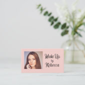 Blush Roze Script QR Code Foto Make-up Visitekaartje (Staand voorkant)