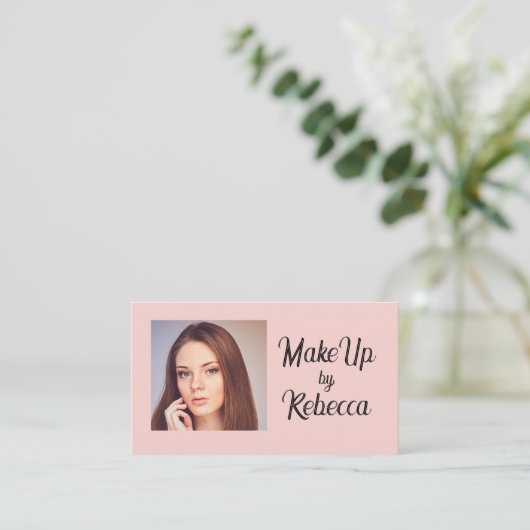 Blush Roze Script QR Code Foto Make-up Visitekaartje (Staand voorkant)