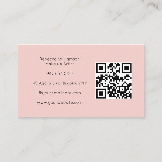 Blush Roze Script QR Code Foto Make-up Visitekaartje (Achterkant)