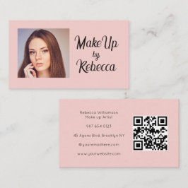 Blush Roze Script QR Code Foto Make-up Visitekaartje