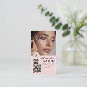 Blush Roze Script QR Code Foto Make-up Visitekaartje (Staand voorkant)