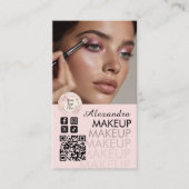 Blush Roze Script QR Code Foto Make-up Visitekaartje (Voorkant)