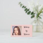 Blush Roze Script QR Code Foto Make-up Visitekaartje (Staand voorkant)