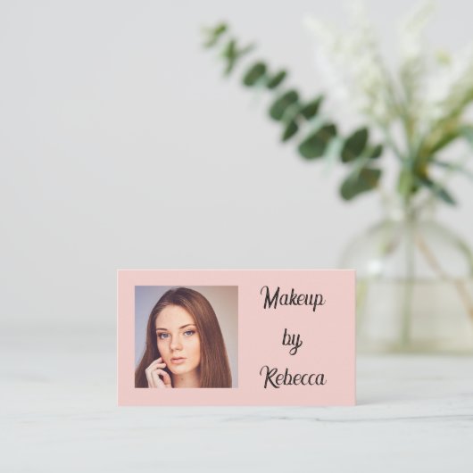Blush Roze Script QR Code Foto Make-up Visitekaartje (Staand voorkant)