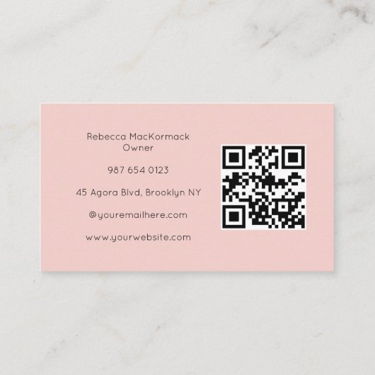 Blush Roze Script QR Code Foto Make-up Visitekaartje (Achterkant)