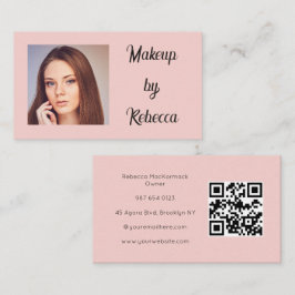 Blush Roze Script QR Code Foto Make-up Visitekaartje
