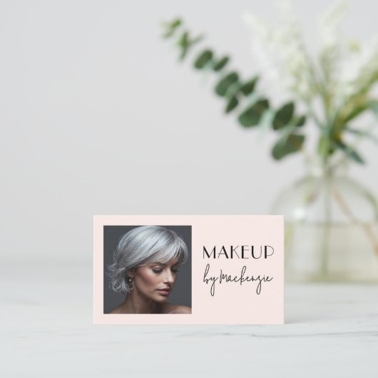 Blush Roze Script QR Code Foto Make-up Visitekaartje (Staand voorkant)