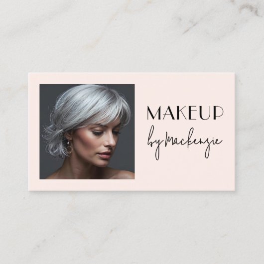Blush Roze Script QR Code Foto Make-up Visitekaartje (Voorkant)