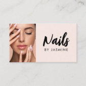 Blush Roze Script QR Code Foto Nagelsalon Visitekaartje (Voorkant)