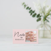 Blush Roze Script QR Code Foto Nagelsalon Visitekaartje (Staand voorkant)