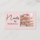 Blush Roze Script QR Code Foto Nagelsalon Visitekaartje (Voorkant)