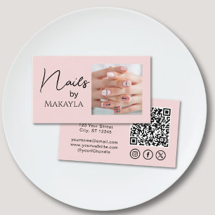 Blush Roze Script QR Code Foto Nagelsalon Visitekaartje