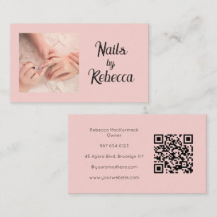 Blush Roze Script QR Code Foto Nagelstyliste Visitekaartje