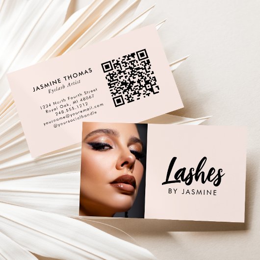 Blush Roze Script QR Code Foto Wimper Artiest Visitekaartje