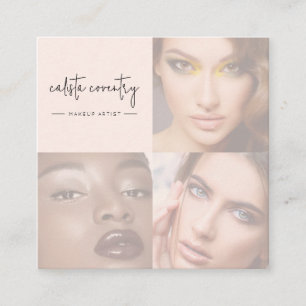 Blush Roze Script Sociaal Icoon 3 Foto Make-up Vierkante Visitekaartje