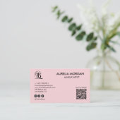 Blush Roze Script Sociaal Icoon QR Code 3 Foto Visitekaartje (Staand voorkant)