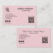 Blush Roze Script Sociaal Icoon QR Code 3 Foto Visitekaartje (Voorkant / Achterkant)