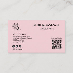 Blush Roze Script Sociaal Icoon QR Code 3 Foto Visitekaartje