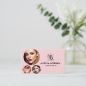 Blush Roze Script Sociaal Icoon QR Code 3 Foto  Visitekaartje (Staand voorkant)