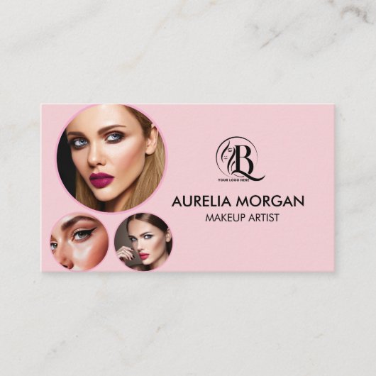 Blush Roze Script Sociaal Icoon QR Code 3 Foto  Visitekaartje (Voorkant)