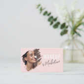 Blush Roze Script Sociaal Icoon QR Code Foto Make- Visitekaartje (Staand voorkant)
