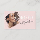 Blush Roze Script Sociaal Icoon QR Code Foto Make- Visitekaartje (Voorkant)