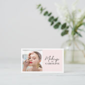 Blush Roze Script Sociaal Icoon QR Code Foto Make- Visitekaartje (Staand voorkant)
