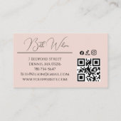 Blush Roze Script Sociaal Icoon QR Code Foto Make- Visitekaartje (Achterkant)