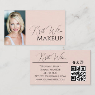 Blush Roze Script Sociaal Icoon QR Code Foto Make- Visitekaartje