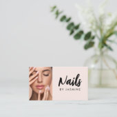 Blush Roze Script Sociaal Icoon QR Code Foto Nagel Visitekaartje (Staand voorkant)