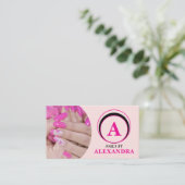 Blush Roze Script Sociaal Icoon QR Code Foto Nagel Visitekaartje (Staand voorkant)